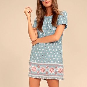 Lulu's Secret Paradise Blue Print Shift Dress (Size XS)